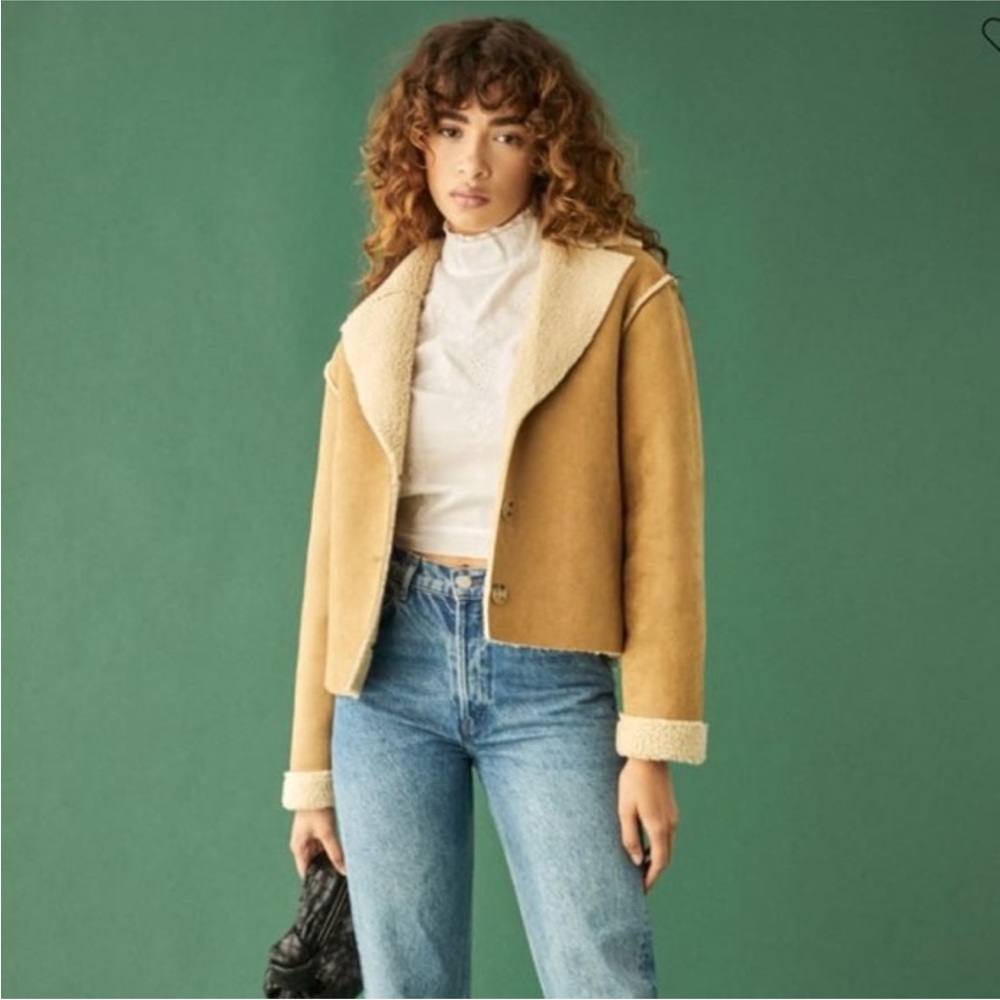 Reformation Camel Shearling-Lined Jacket